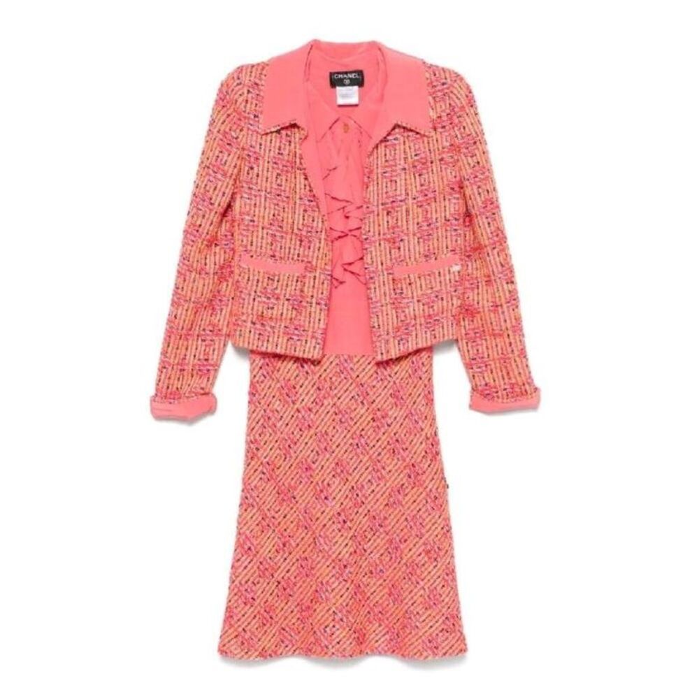 Chanel Y2K Multicolour Wool & Pink Silk Co-ord Set: Jacket & Dress